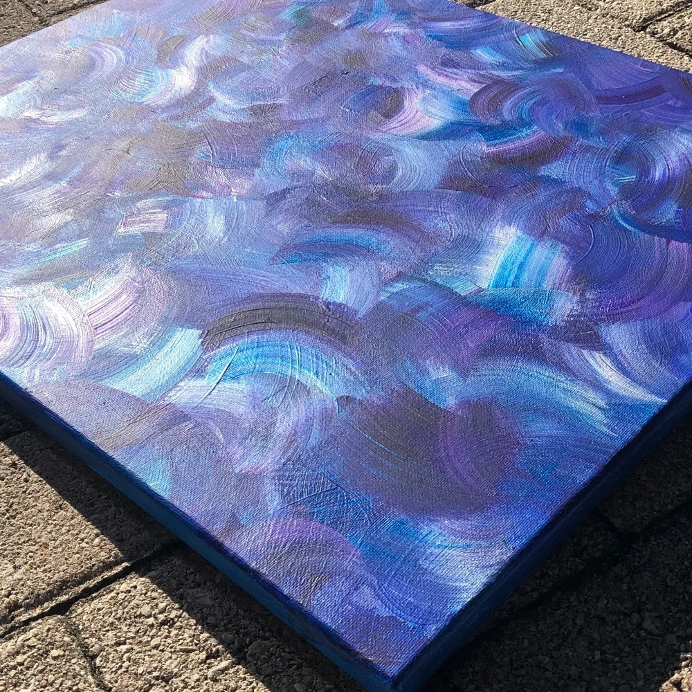 HANDCRAFTED BLUE, PURPLE, SILVER ABSTRACT WAVY ART